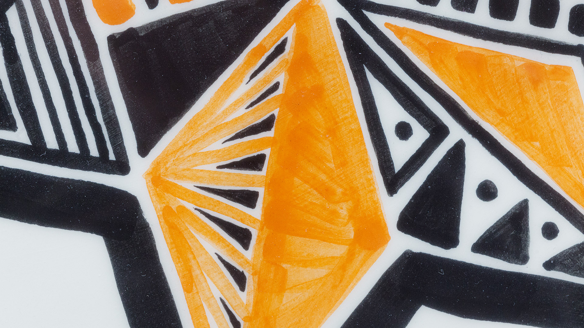 Star of David. The ceramic plate was treated as a painting. The Star of David was hand-painted by Helena Czernek co-designer MI POLIN, who, together with Aleksander Prugar, developed the unique painting patterns. The plates painting are inspired by the Cubist style and Polish graphic design of the 1960s and 1970s. Made at MI POLIN and entirely manufactured in Poland.