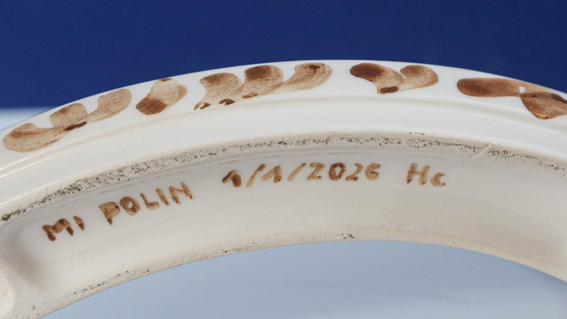 Hand painted Judaica. Menorah designed by MI POLIN which consists of decorative elements in the form of lines in dark orange, brown and black stripes. The candlestick painting are inspired by Polish graphic design of the 1960s and 1970s. Hand-painted by Helena Czernek MI POLIN, together with Aleksander Prugar. A perfect gift for a Bar Mitzvah, Bat Mitzvah, birthday, or as a decoration in a modern Jewish home.