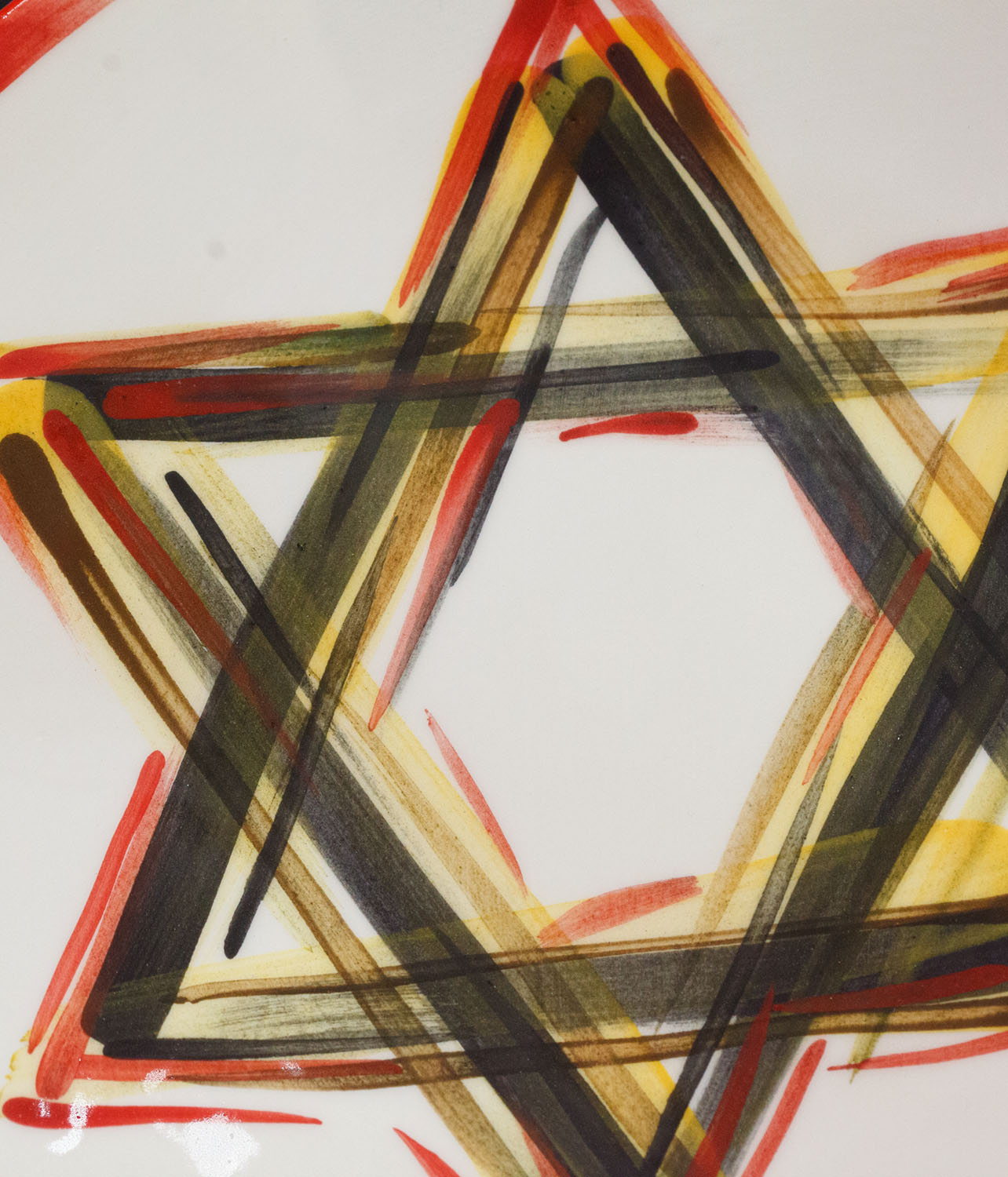 Hand-painted Judaica. Menorah and Seder plate decorated with a Star of David. Hand-painted by Helena Czernek of MI POLIN