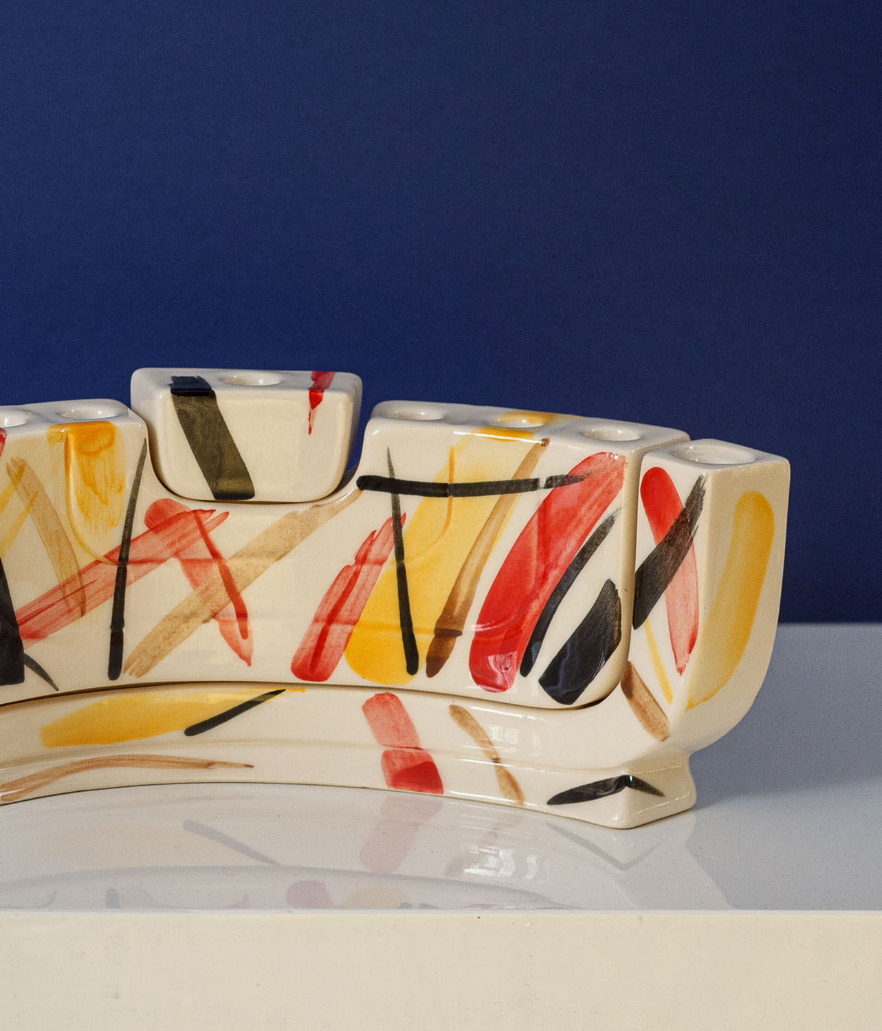 Hand-painted Judaica. Menorah and Seder plate decorated with a Star of David. Hand-painted by Helena Czernek of MI POLIN