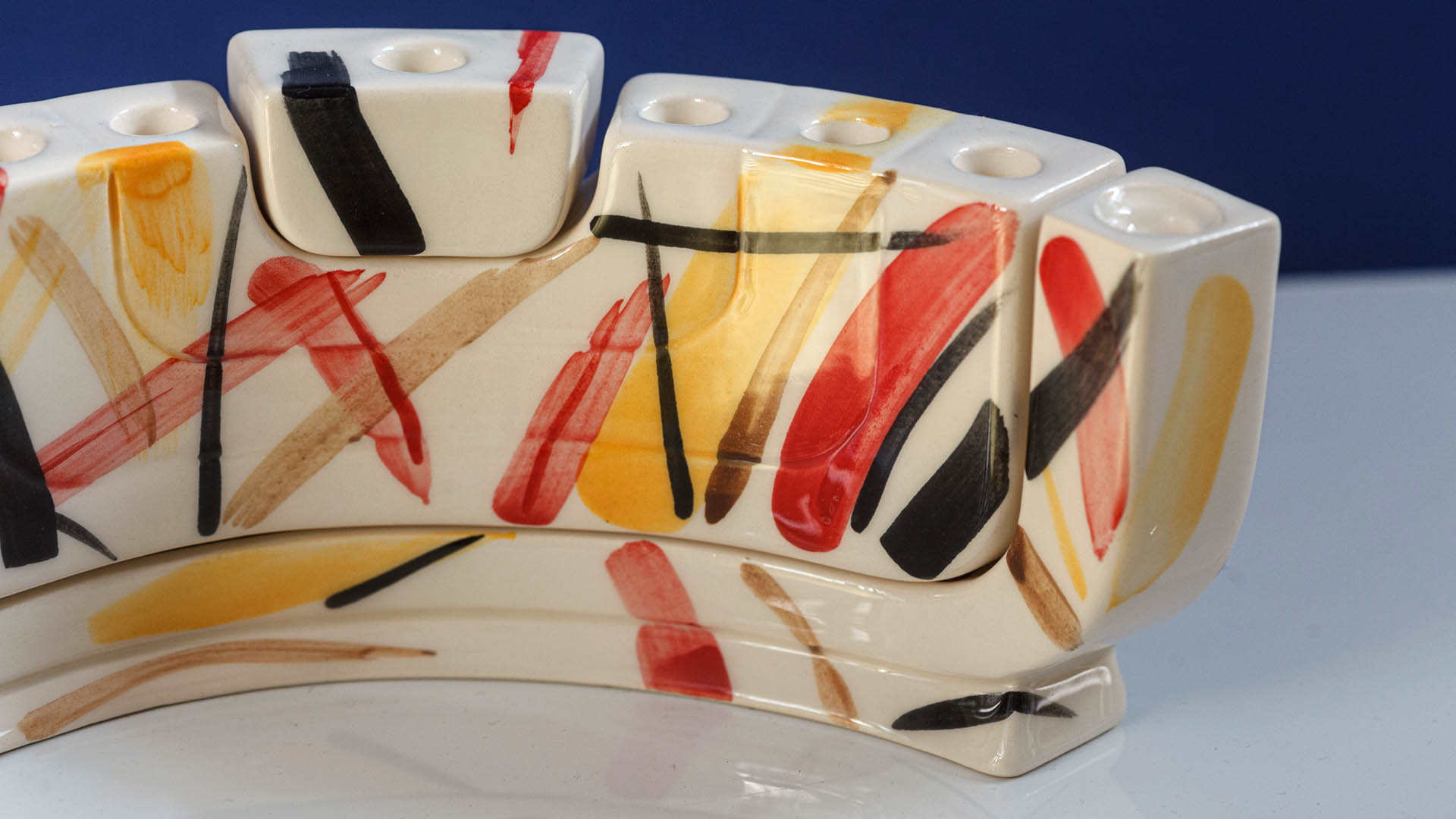 Hand-painted Judaica. Menorah and Seder plate decorated with a Star of David. Hand-painted by Helena Czernek of MI POLIN